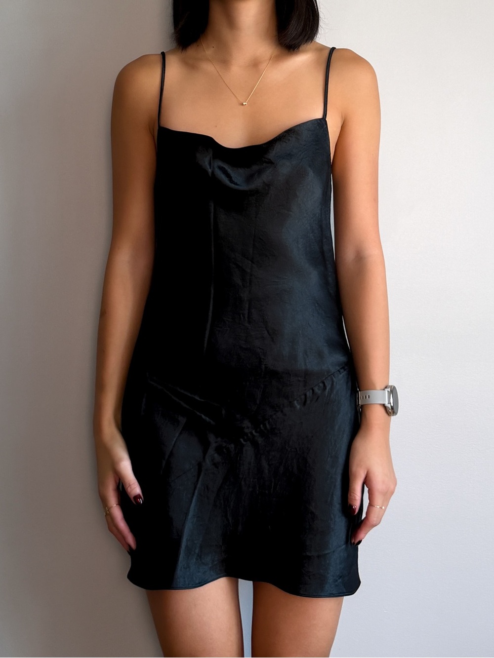 black Aritzia slip dress with cowl neck